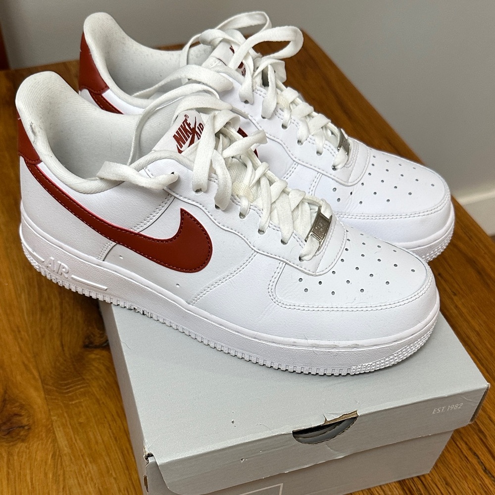 Nike Women's White and Rugged Orange Air Force 1 Sneakers